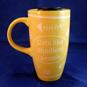 Ceramic Cat-lovers Travel Cup Kitty Kitten "Cats like obedient people"